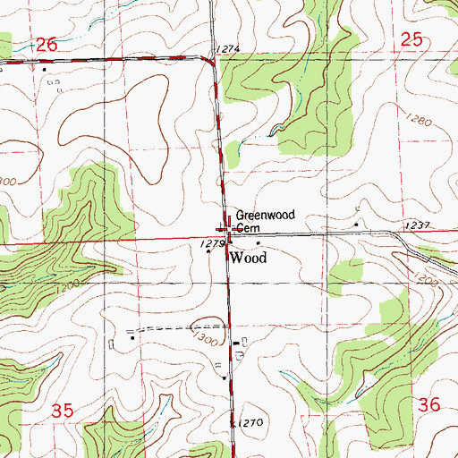 Topographic Map of Greenwood Cemetery, WI