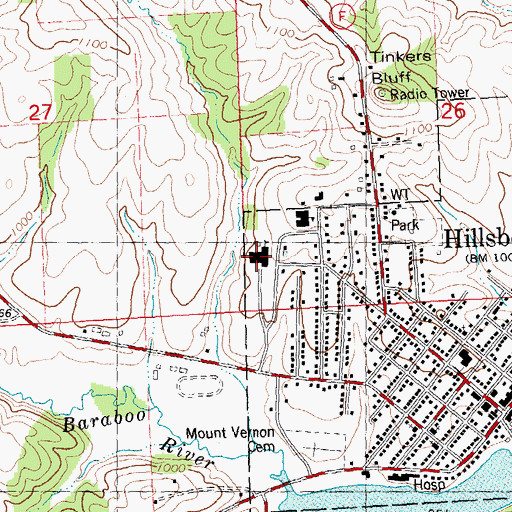 Topographic Map of Hillsboro High School, WI
