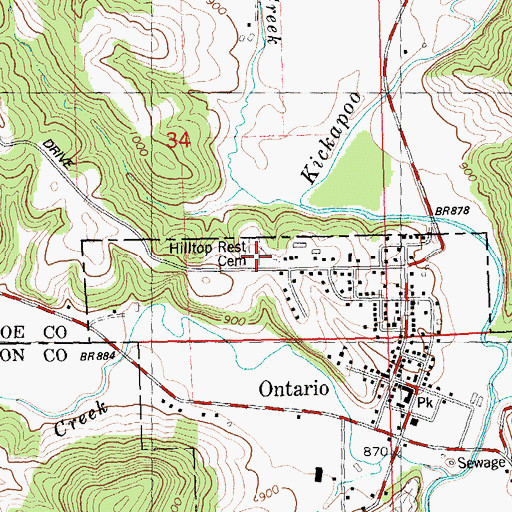 Topographic Map of Hilltop Rest Cemetery, WI