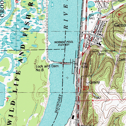 Topographic Map of Lock and Dam Number 8, WI