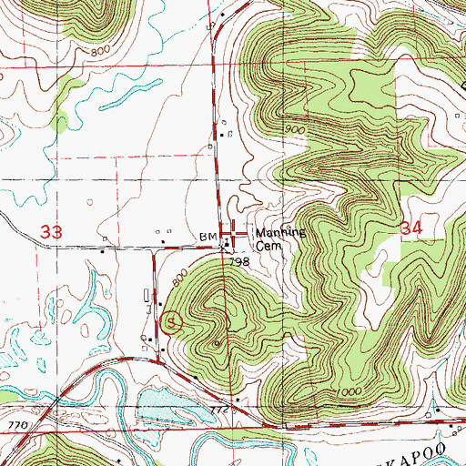 Topographic Map of Manning Cemetery, WI