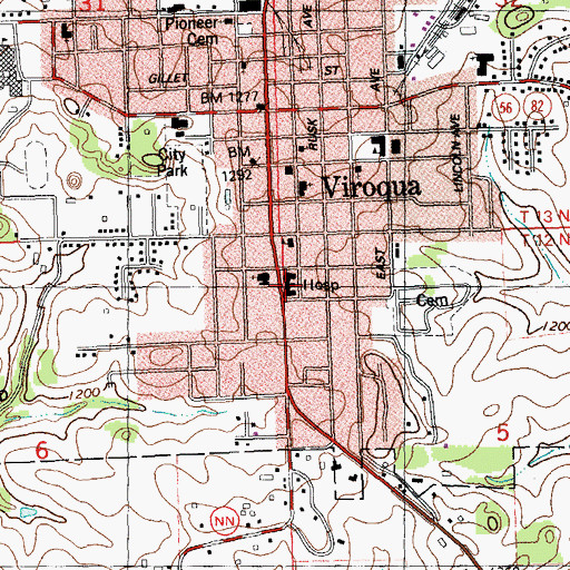 Topographic Map of Vernon Memorial Health Care, WI