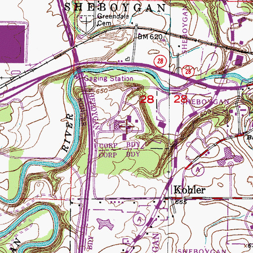 Topographic Map of Batting Memorial Library, WI