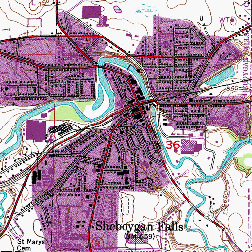 Topographic Map of Falls Community Church, WI