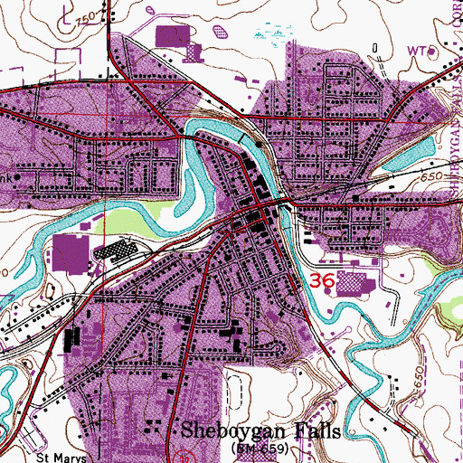 Topographic Map of First Baptist Church, WI