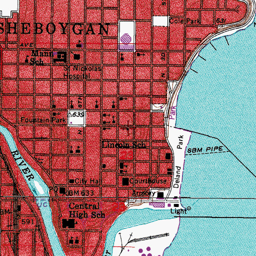 Topographic Map of First Baptist Church of Sheboygan, WI