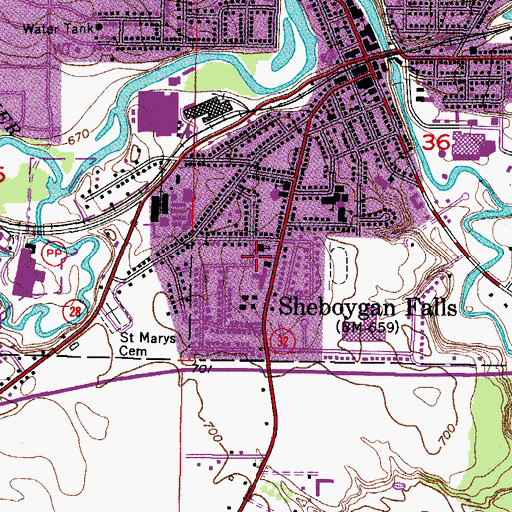 Topographic Map of First Reformed Church, WI