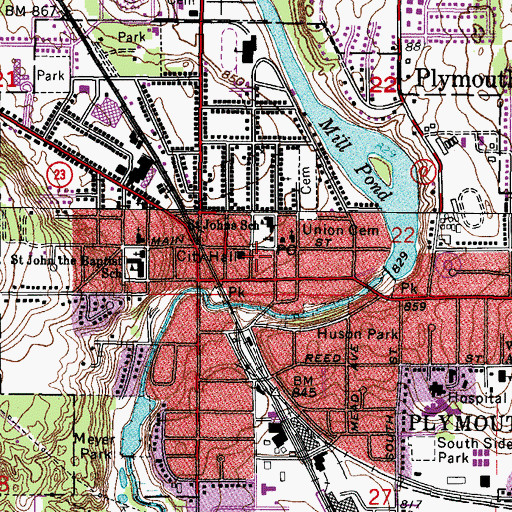 Topographic Map of Lyceum Hall, WI