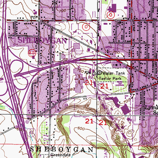 Topographic Map of Memorial Mall Shopping Center, WI