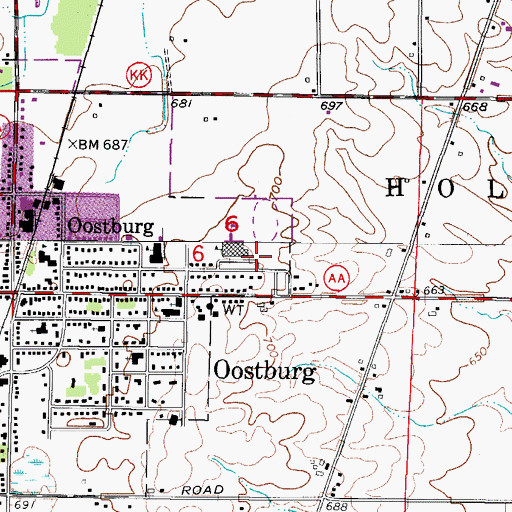 Topographic Map of Oostburg High School, WI