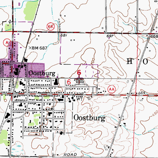 Topographic Map of Oostburg Middle School, WI