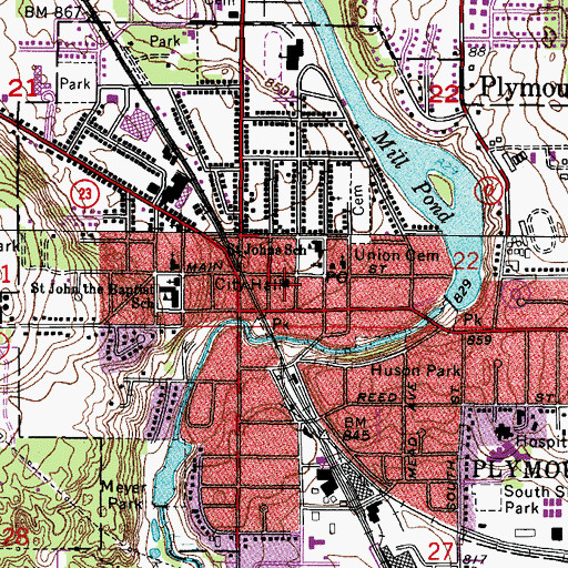 Topographic Map of Plymouth City Hall, WI