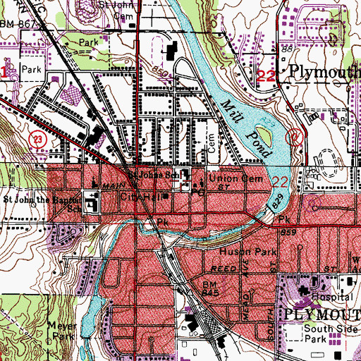 Topographic Map of Plymouth Grade School (historical), WI