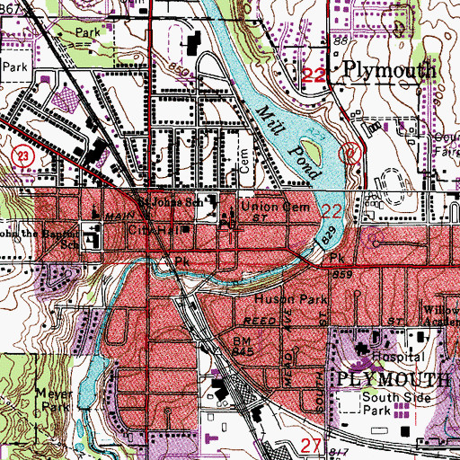 Topographic Map of Plymouth Public Library, WI