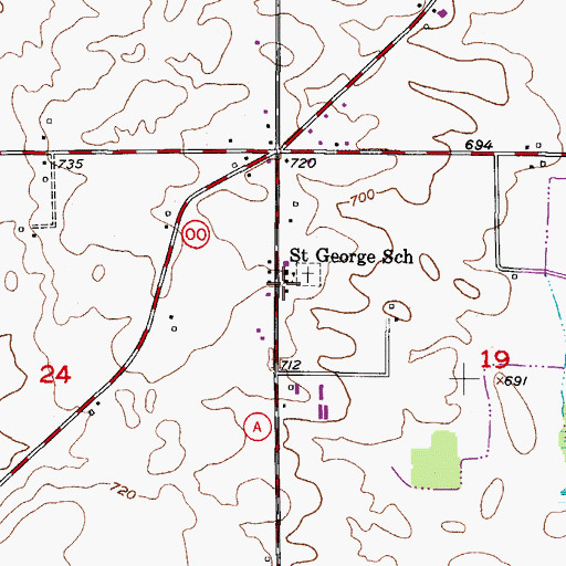 Topographic Map of Saint George Church, WI