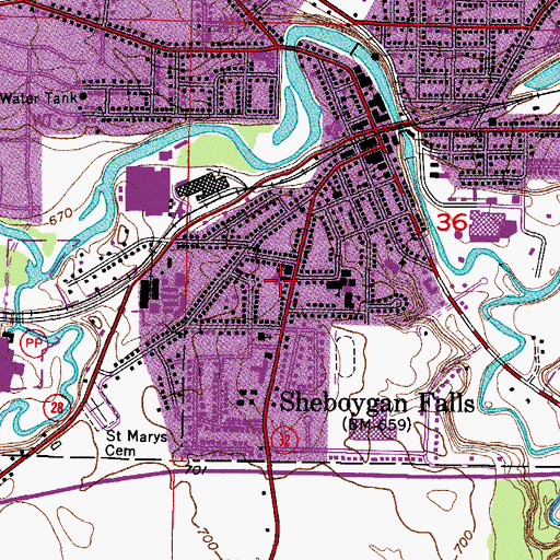 Topographic Map of Saint Marys Catholic Church, WI