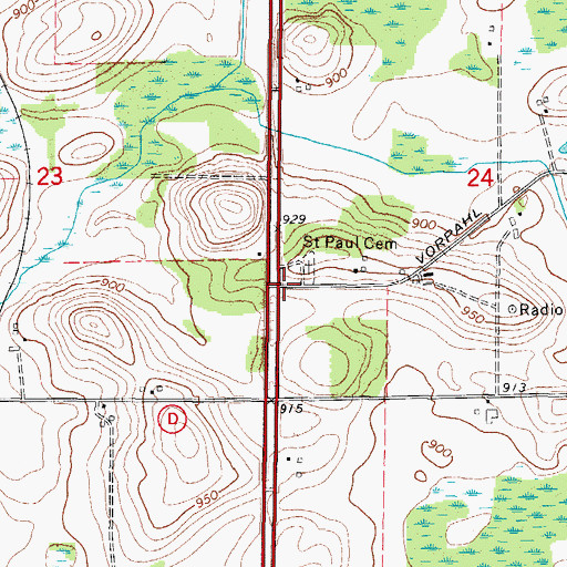 Topographic Map of Saint Paul Church (historical), WI