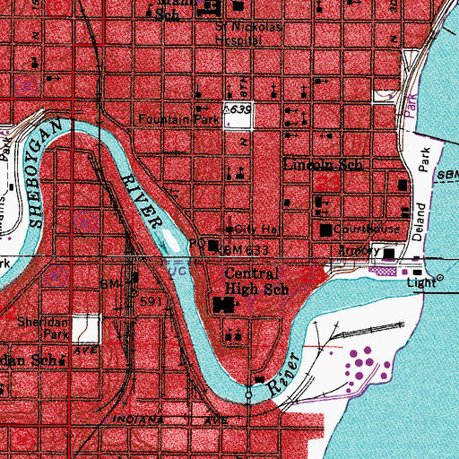 Topographic Map of Sheboygan City Hall, WI