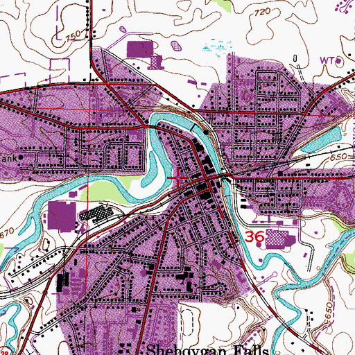 Topographic Map of Sheboygan Falls City Hall, WI