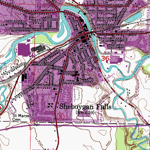 Topographic Map of Sheboygan Falls Middle School, WI
