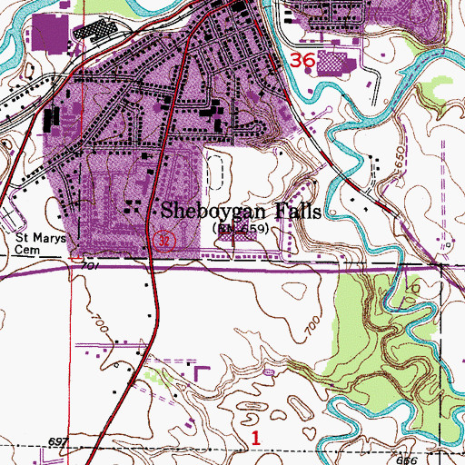 Topographic Map of Sheboygan Falls High School, WI