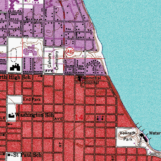 Topographic Map of Aurora Sheboygan Memorial Medical Center, WI