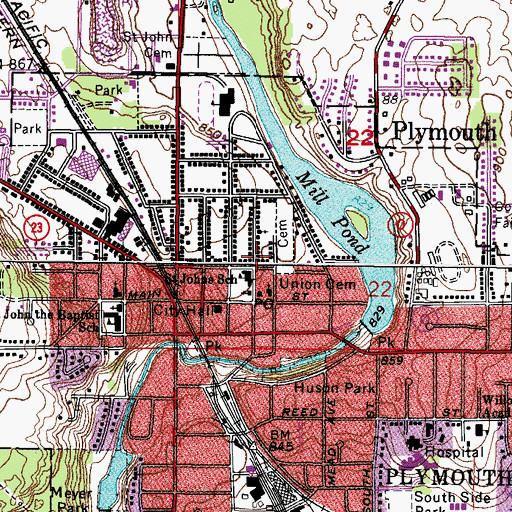 Topographic Map of Turner Hall, WI