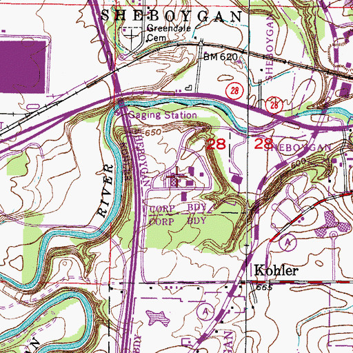 Topographic Map of University of Wisconsin-Sheboygan County Campus, WI