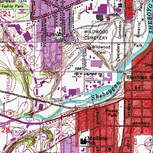 Topographic Map of Wildwood Athletic Complex, WI