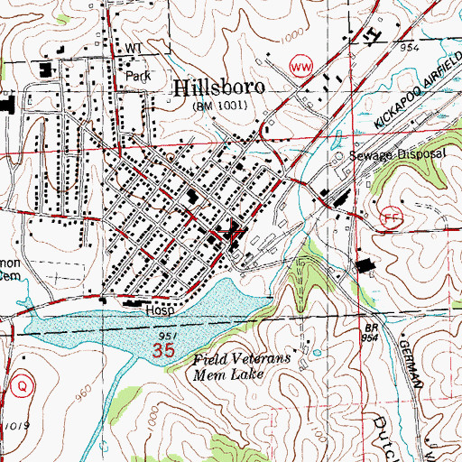 Topographic Map of Hillsboro Post Office, WI