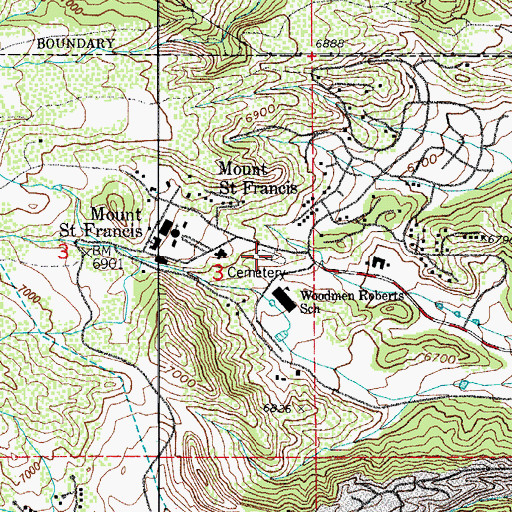 Topographic Map of Mount Saint Francis Cemetery, CO