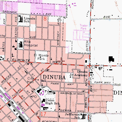 Topographic Map of Dinuba Public School Administration Building, CA