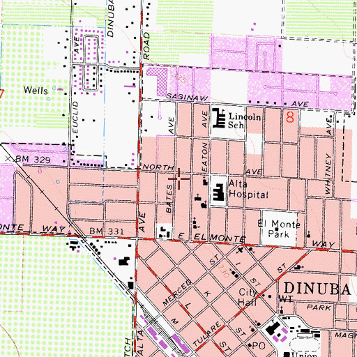 Topographic Map of Dinuba Senior Citizens Center, CA