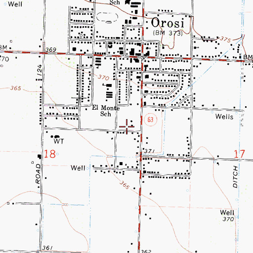 Topographic Map of Orosi Post Office, CA