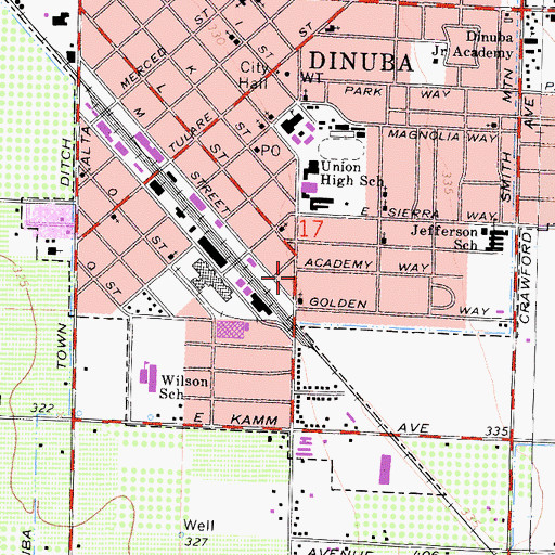 Topographic Map of Tulare County Building, CA
