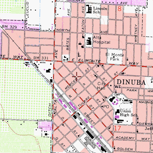 Topographic Map of Dinuba Christian Church, CA