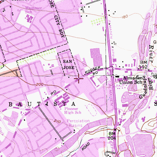 Topographic Map of Almaden Hill United Methodist Church, CA