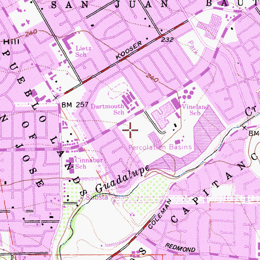 Topographic Map of Almaden Winery Park, CA