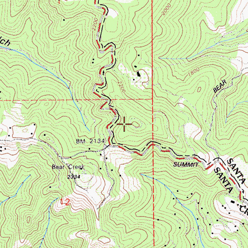 Topographic Map of Bear Creek Summit, CA