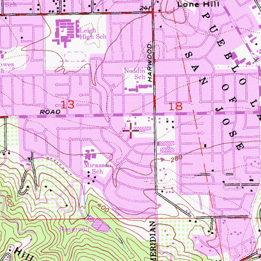 Topographic Map of Blossom Hill Square Shopping Center, CA