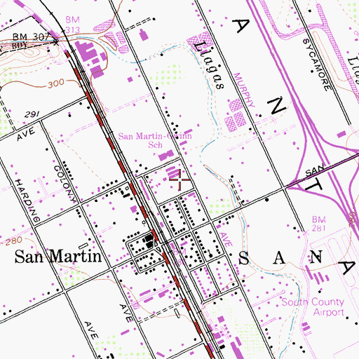 Topographic Map of First Baptist Church of San Martin, CA