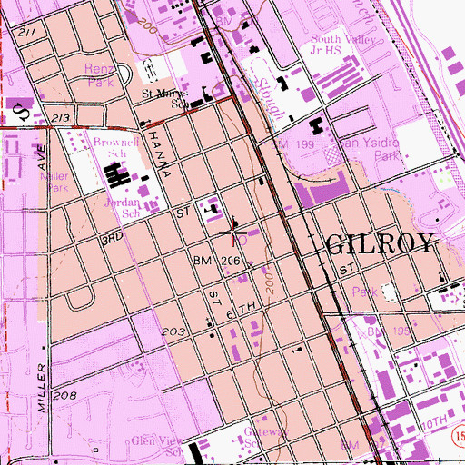 Topographic Map of Gilroy Post Office, CA