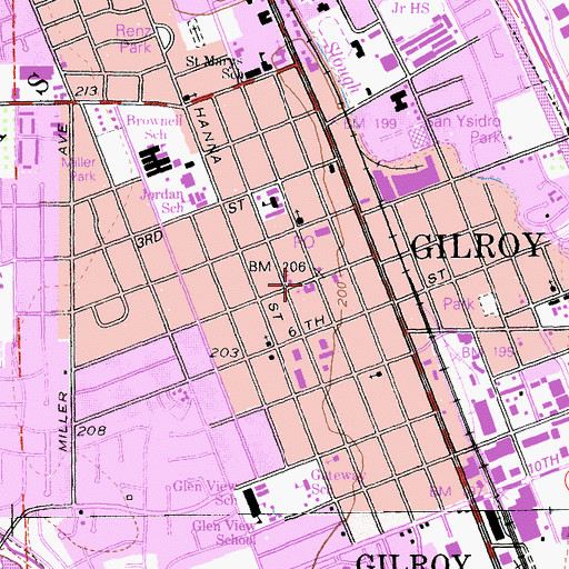 Topographic Map of Gilroy Presbyterian Church, CA