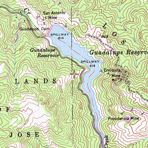 Topographic Map of Guadalupe Reservoir County Park, CA
