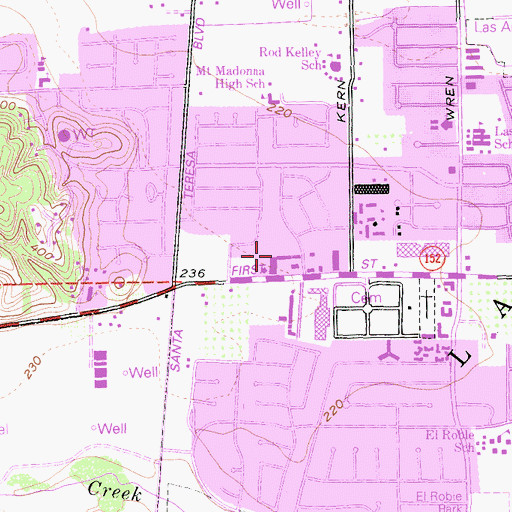 Topographic Map of Hecker Pass Plaza Shopping Center, CA