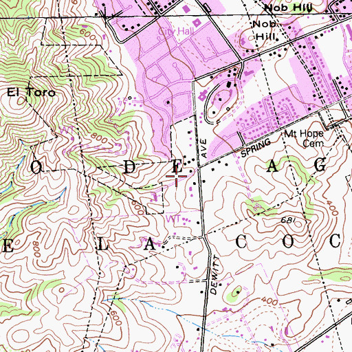 Topographic Map of Hillside Nondenominational Church, CA