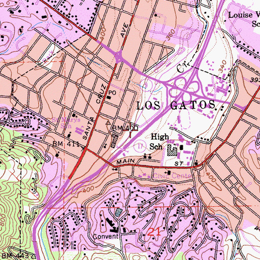 Topographic Map of Los Gatos City Hall, CA