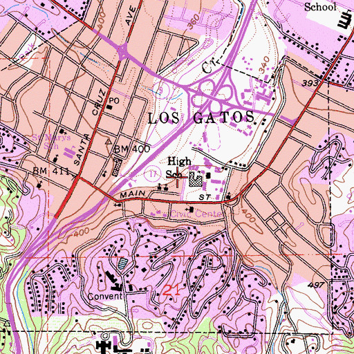 Topographic Map of Los Gatos High School, CA