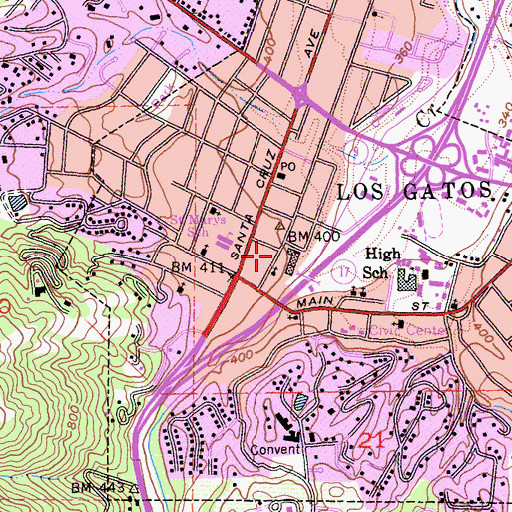 Topographic Map of Los Gatos Public Library, CA