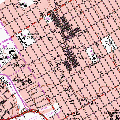 Topographic Map of Lowell Elementary School, CA